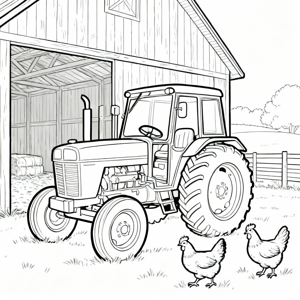 Tractor Barn Coloring Page