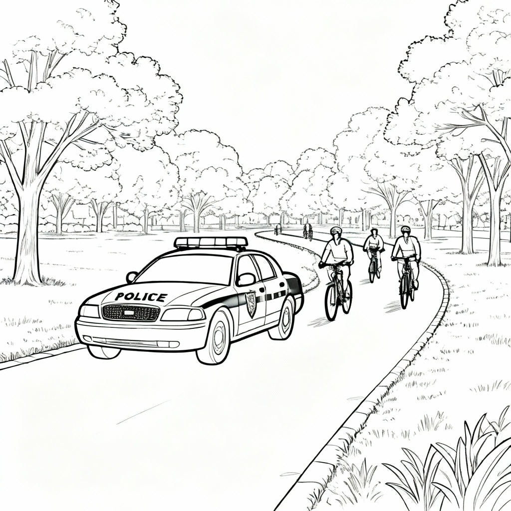 Police Car Cyclists Coloring Page
