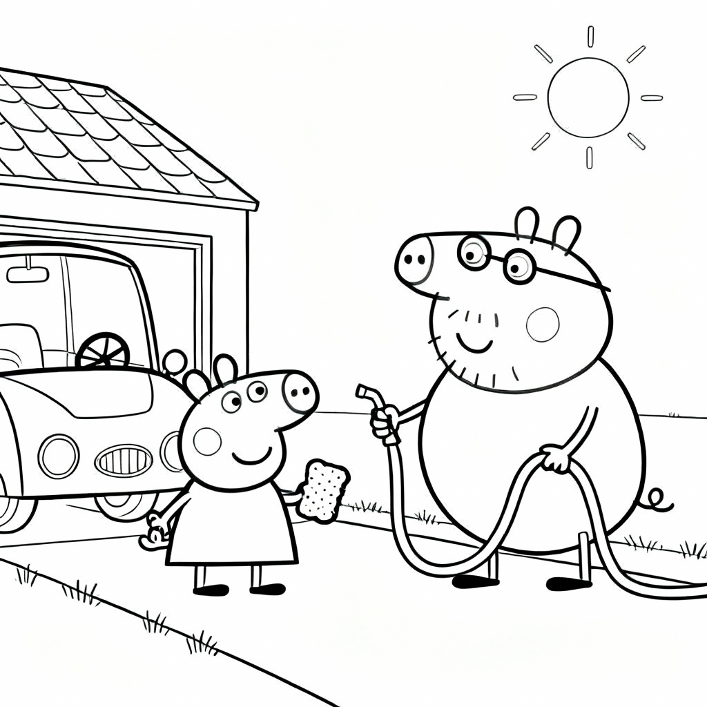 Peppa Car Wash Coloring Page