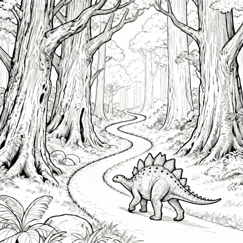Stegosaurus Forest Coloring Page
