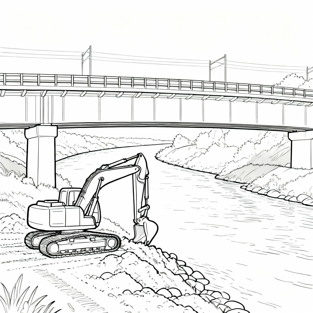 Bridge Excavator Coloring Page
