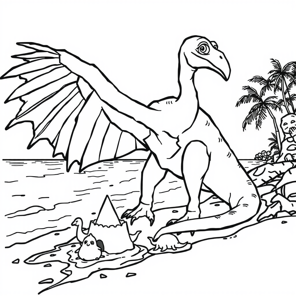 Ptero Build Sandcastle Coloring Page