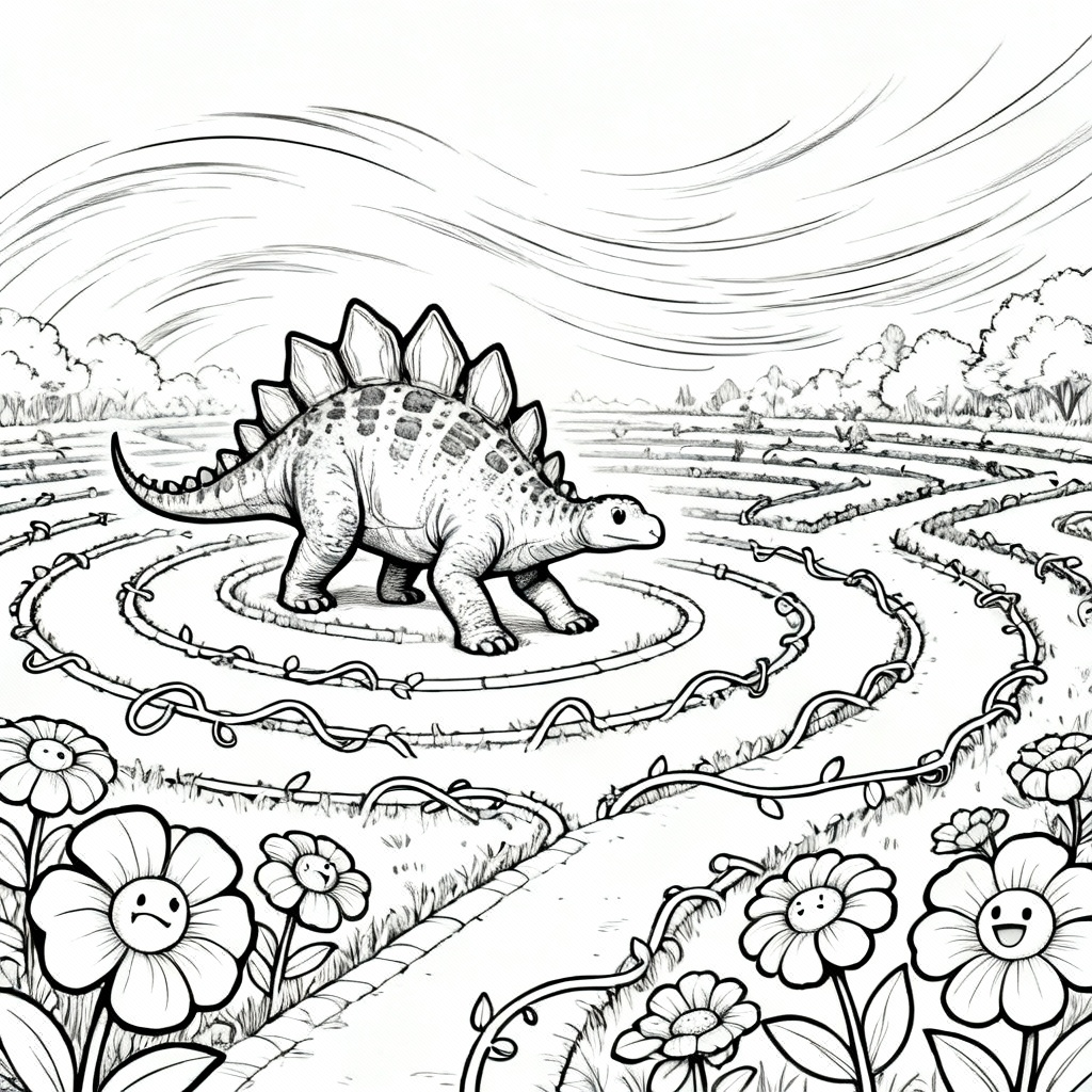 Stegosaurus Garden Coloring Page