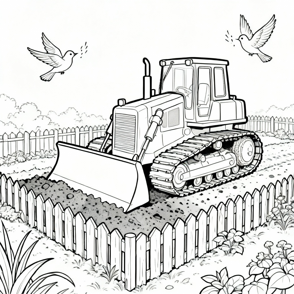 Bulldozer Garden Coloring Page