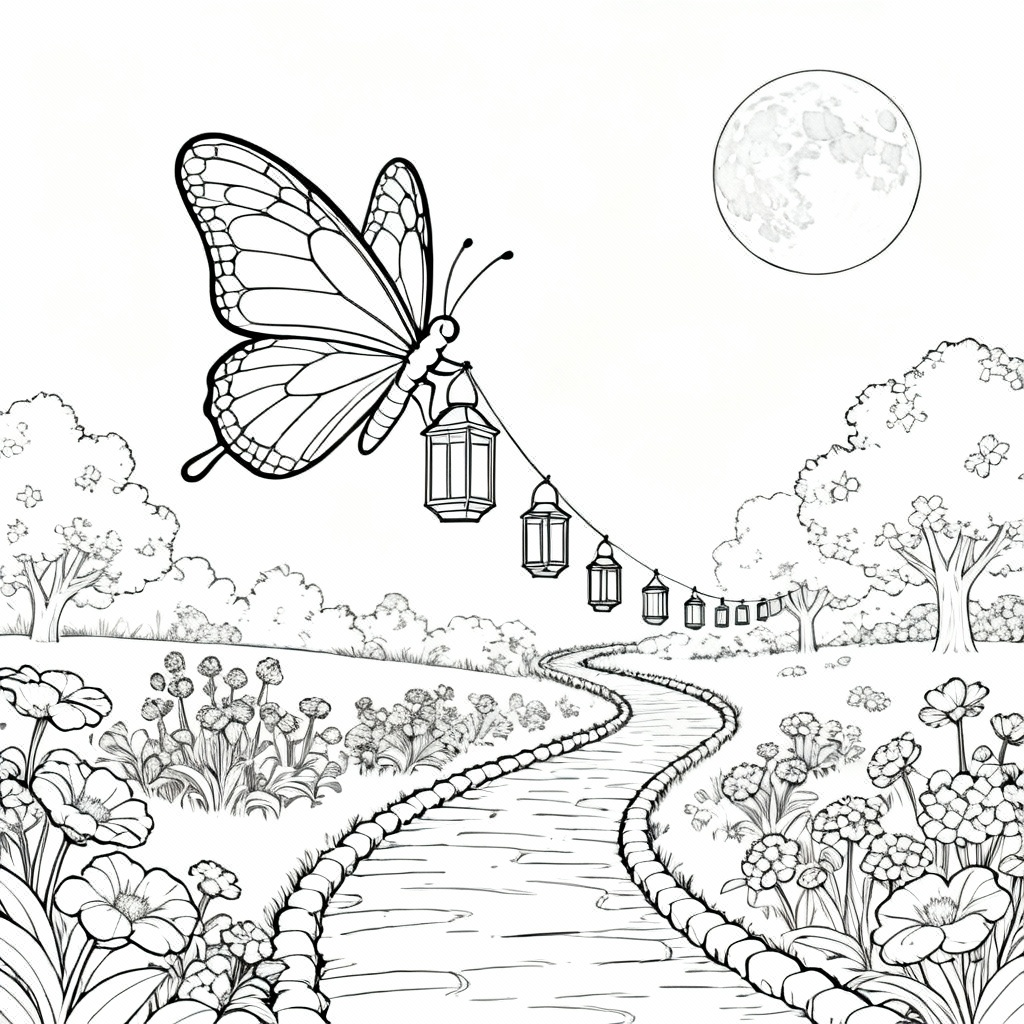Butterfly Night Coloring Page
