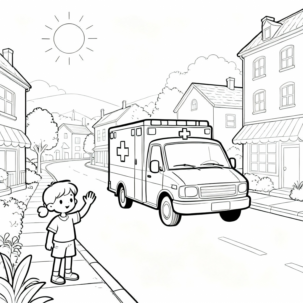 Ambulance on Scene Coloring Page