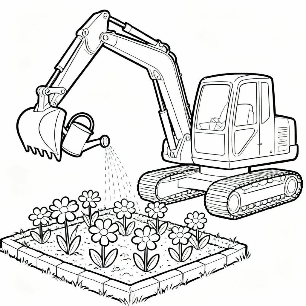 Excavator Garden Coloring Page