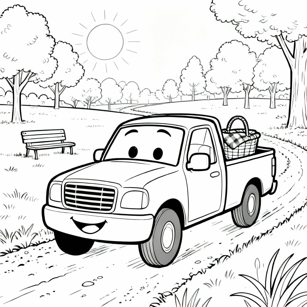 Park Picnic Pickup Coloring Page