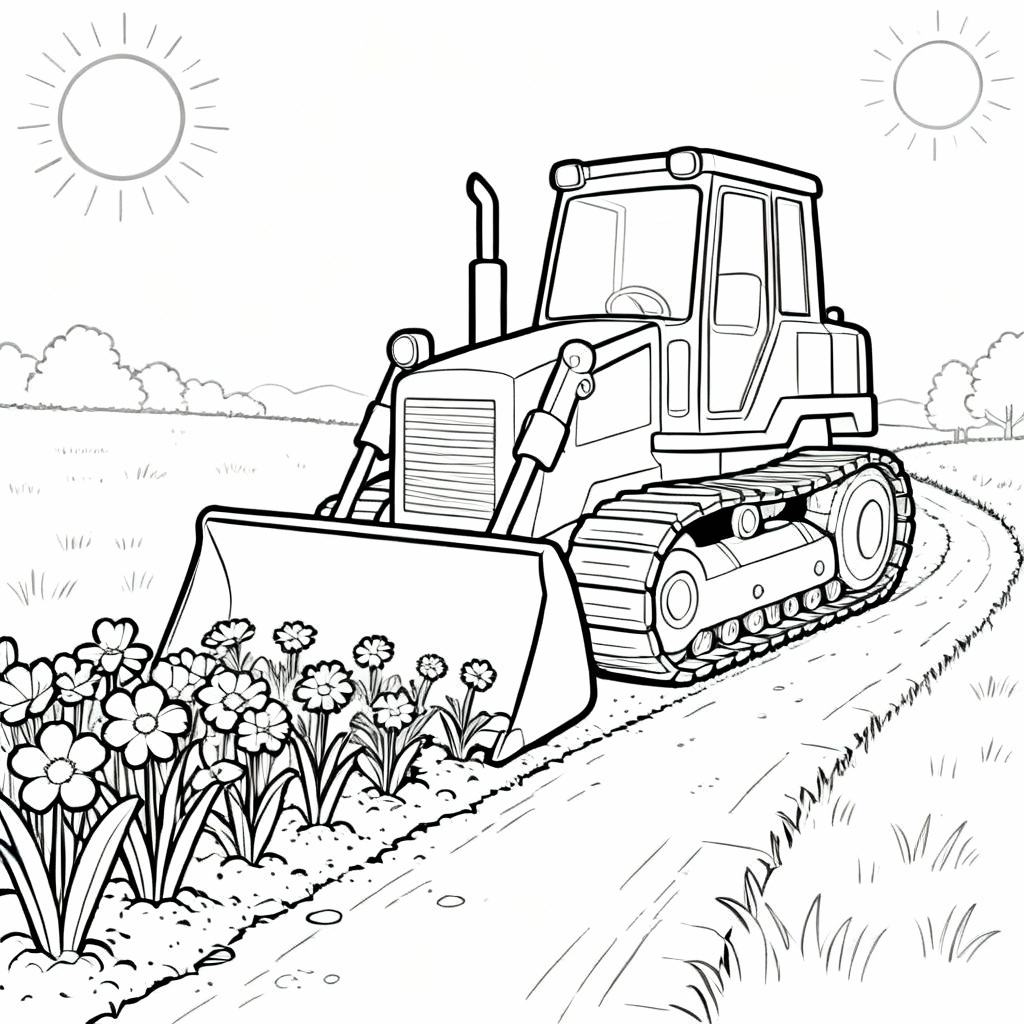 Bulldozer Spring Coloring Page