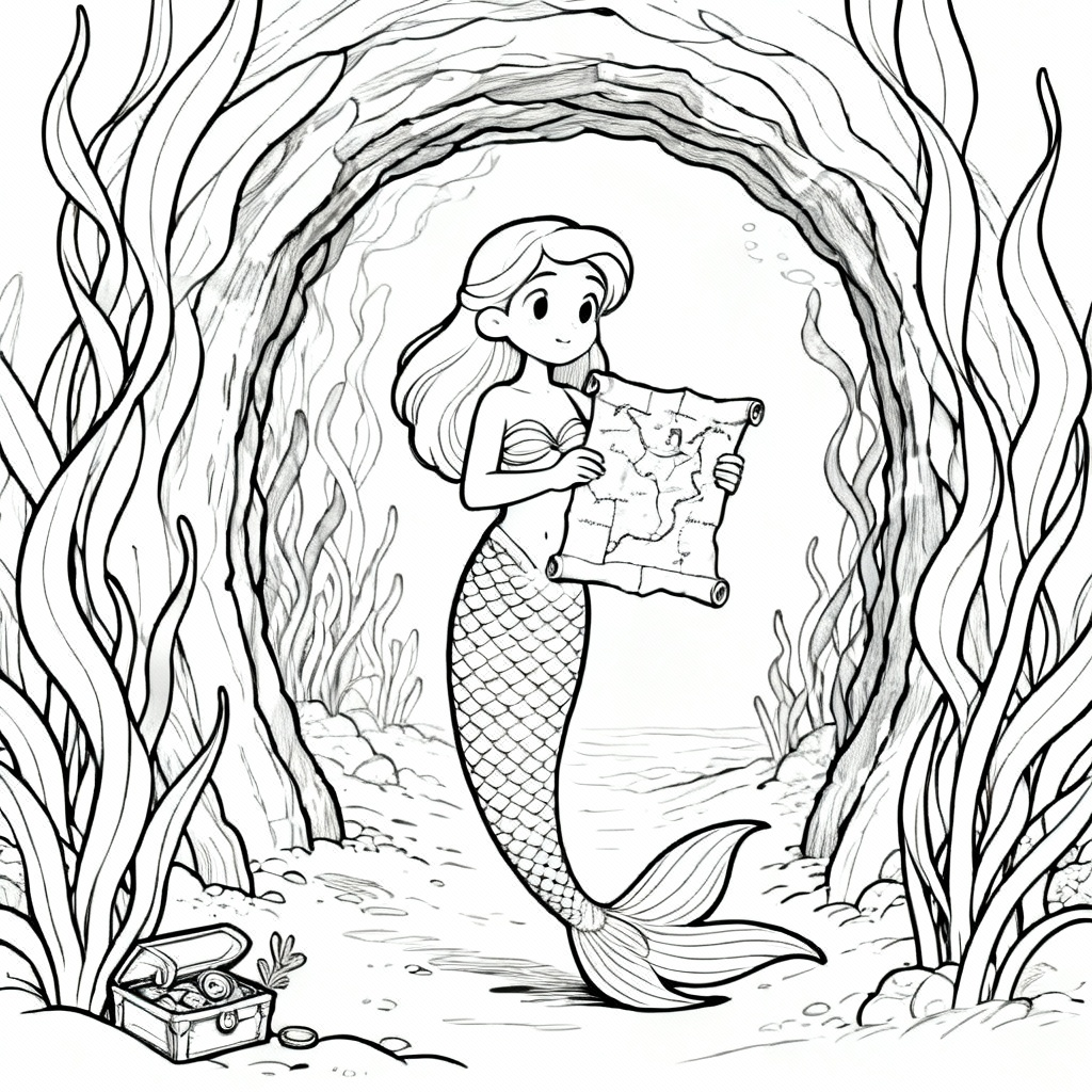 Mermaid Treasure Coloring Page
