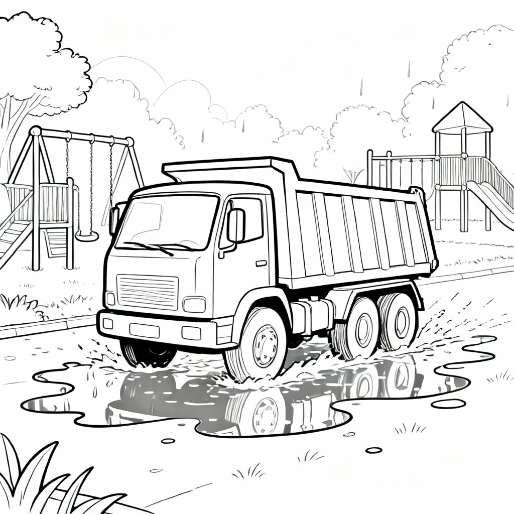 Dump Truck Rain Coloring Page