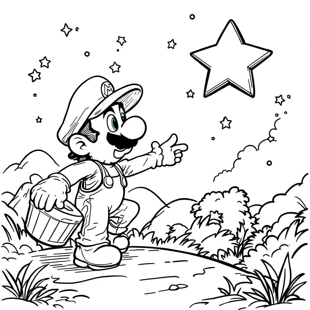 Mario Cap Star Sky Coloring Page