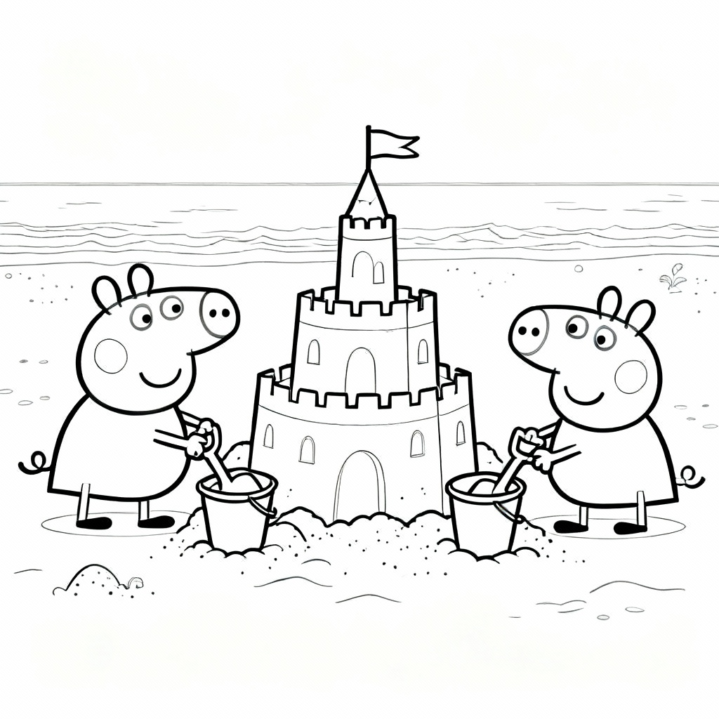 Peppa Beach Coloring Page