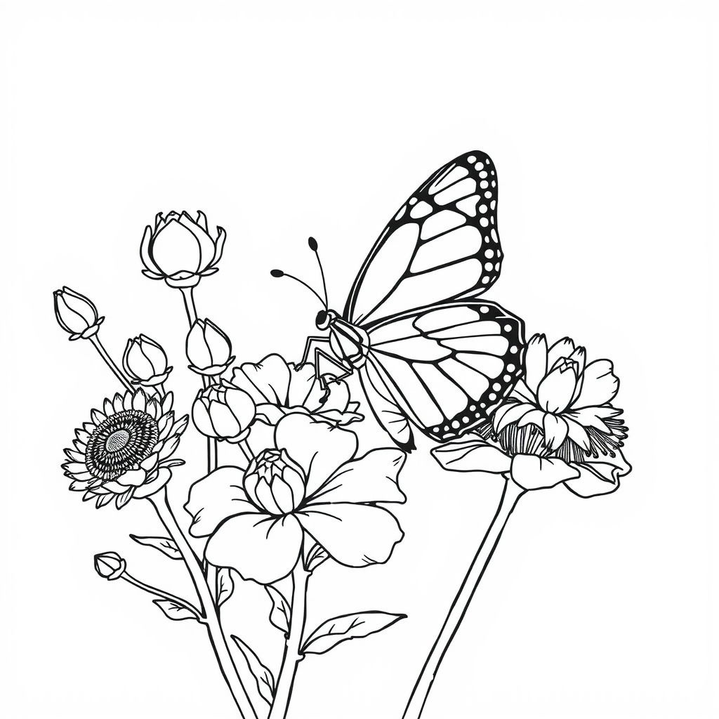 Sunny Butterfly Coloring Page