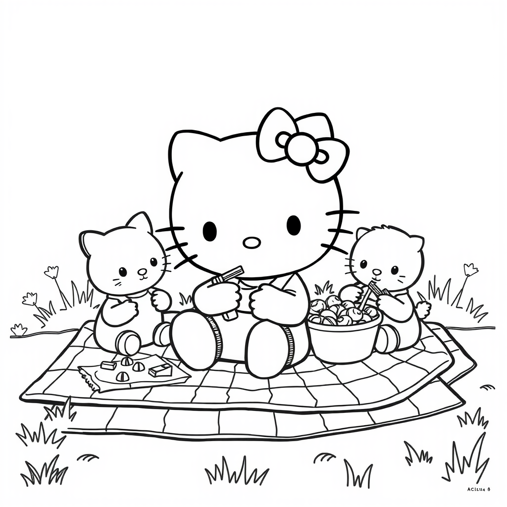 Hello Kitty Picnic Coloring Page