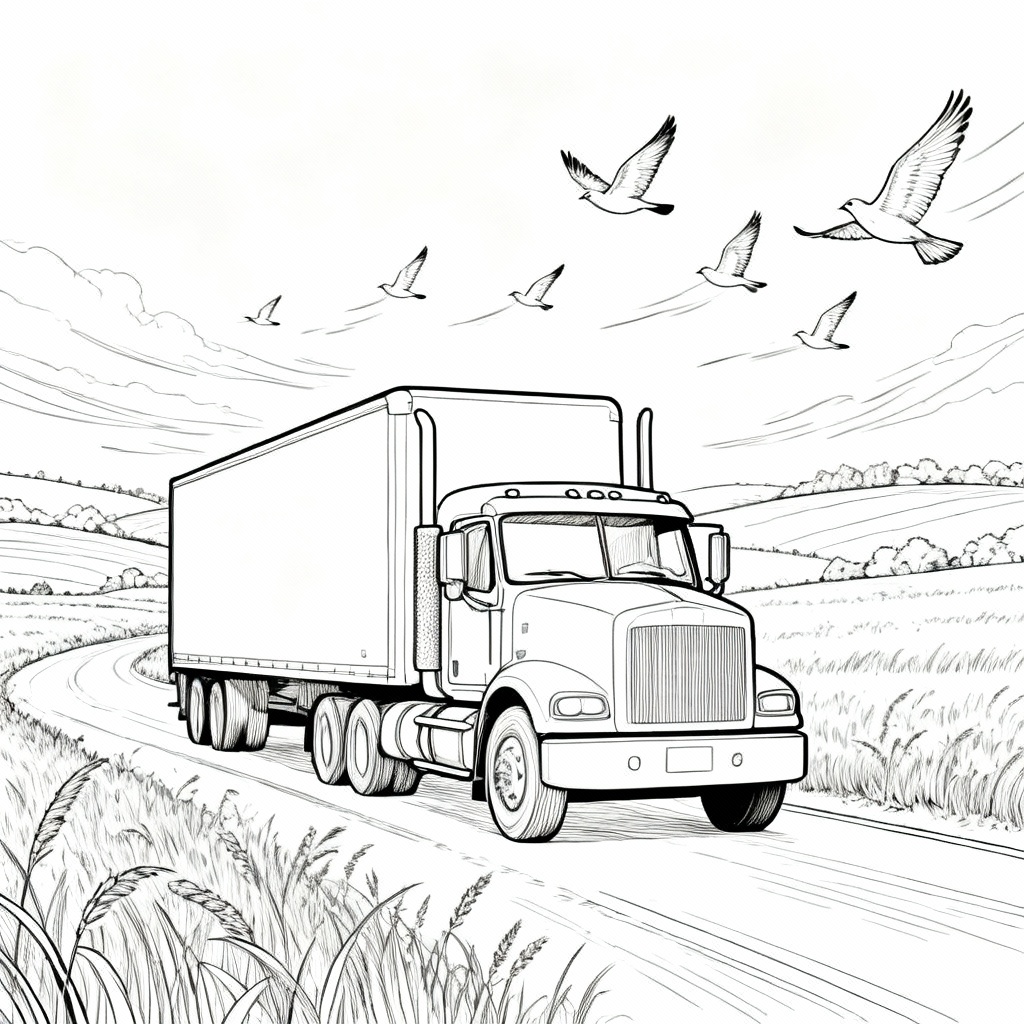Open Semi Truck Coloring Page