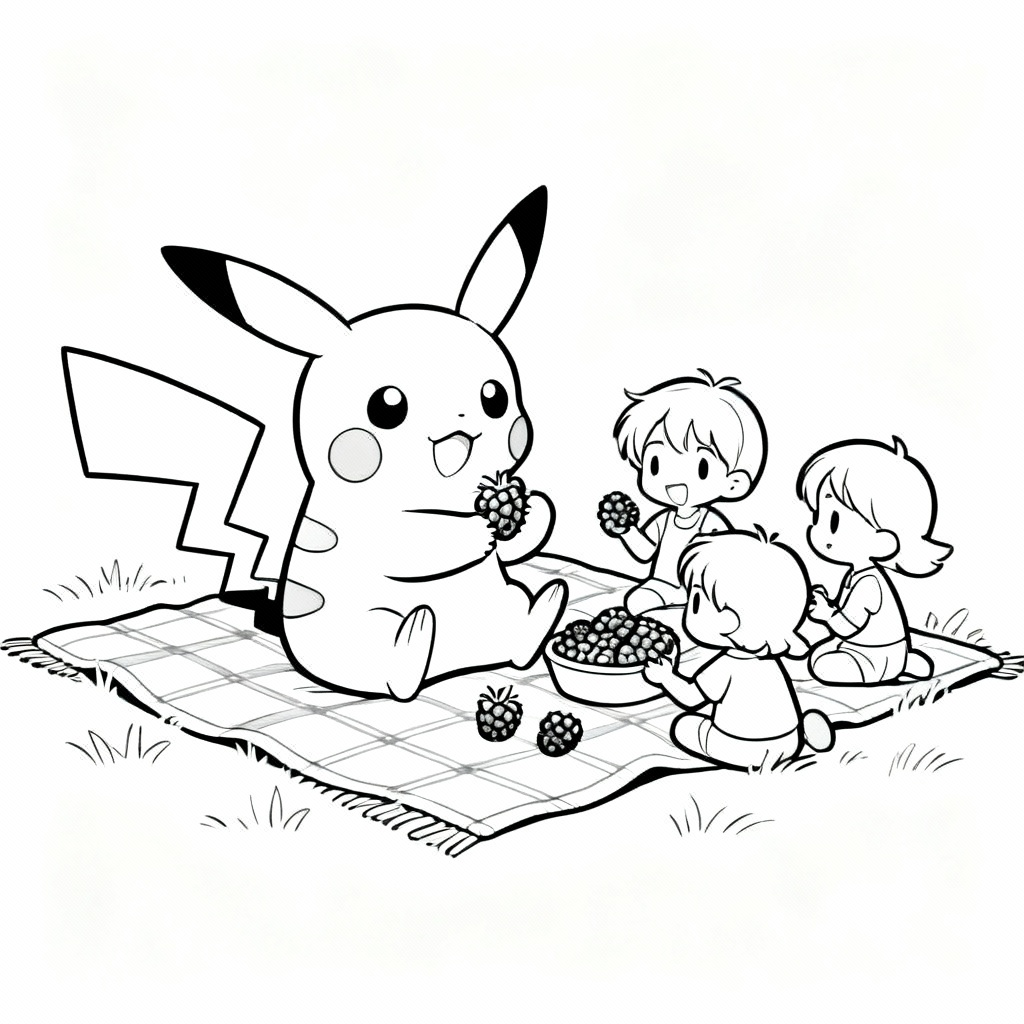 Pikachu Picnic Coloring Page